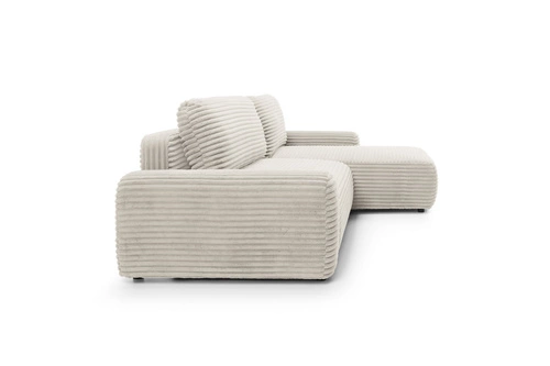 Rohová rozkládací pohovka Domle pravá béžová manšestrová s úložným prostorem moderní do obýváku