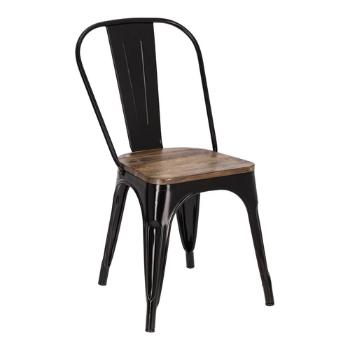 Jídelní židle Paris Wood černá kovová s dřevěným sedákem industriální D2.DESIGN