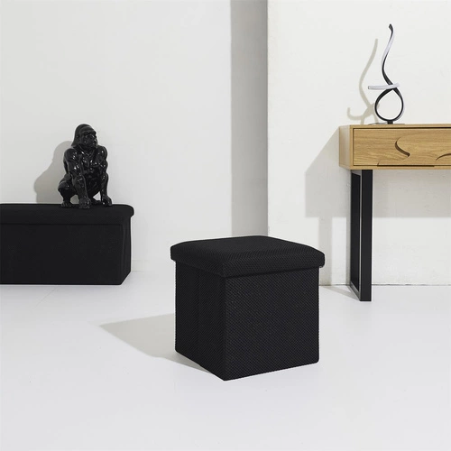 Skládací černý taburet se skrytým úložným prostorem Vels Atom čtvercový do předsíně a studentského pokoje Intesi
