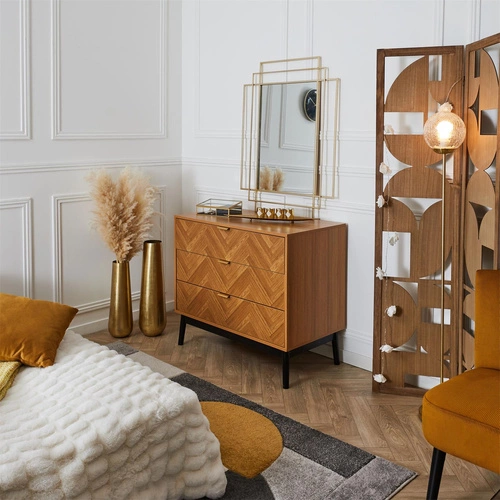 Komoda se zásuvkami Felix přírodní skandinávský vzor rybí kost na nožkách do obýváku Intesi