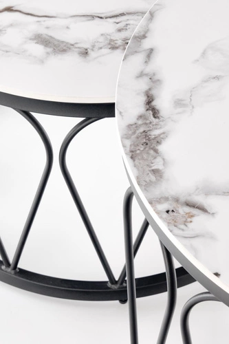 Sada 2 kulatých konferenčních stolků Mimosa bílý mramor glamour do obýváku 2v1 Intesi