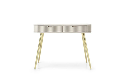 Toaletní stolek Seda béžový s rýhovaným čelem a zásuvkami, moderní do ložnice na zlatých nohách