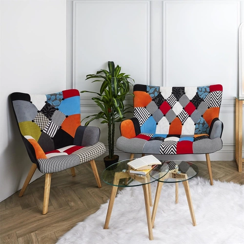 Křeslo ušák Helsinki patchwork multicolor do obýváku skandinávský s područkami Intesi