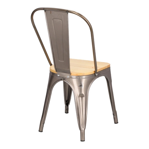Kovová jídelní židle Paris Wood D2.DESIGN s dřevěným sedákem v industriálním stylu