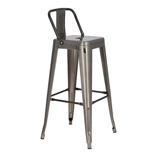 Barová židle Paris Back 75 cm kovová s opěrkou industriální stříbrná do kuchyně inspirovaná Tolix