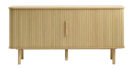 Rýhovaná komoda Vocan 160 cm přírodní dub na vysokých nohách do obýváku skandinávský styl