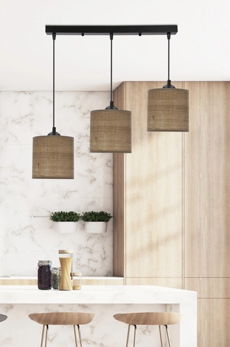 Závěsné svítidlo Legno 3bodové černé s ořechovým stínidlem do obýváku a jídelny