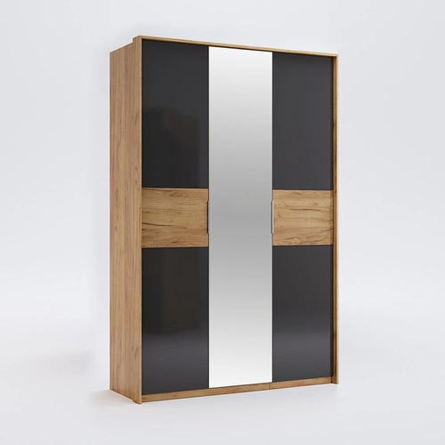 Šatní skříň Matle 3dveřová se zrcadlem, skandinávský šedý dub do ložnice nebo šatny