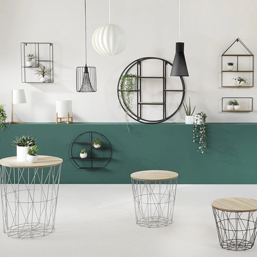 Kulatý konferenční stolek Kumi 41 cm do obýváku skandinávský dřevěný černo-přírodní Atmosphera