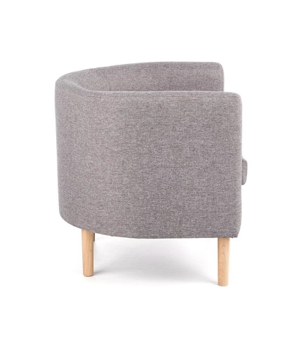 Šedé čalouněné křeslo Calidris ve skandinávském stylu z látky na dřevěných nohách do obývacího pokoje