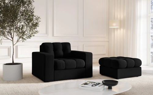 Moderní černé křeslo ušák Justin do obýváku z područky, snadno čistitelný samet