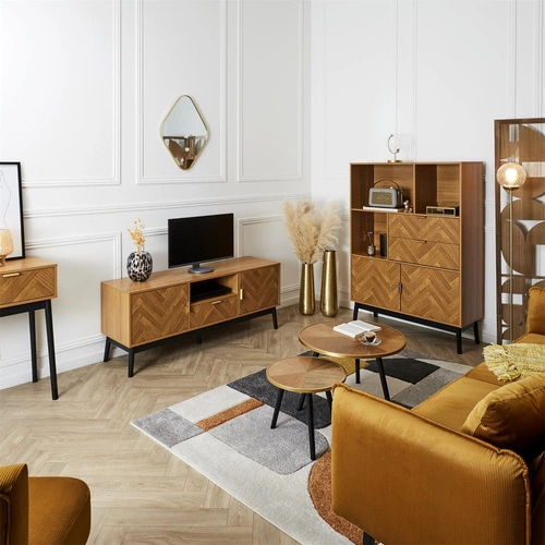 Skandinávská dřevěná knihovna s šuplíky Felix do obýváku a ložnice v přírodní barvě