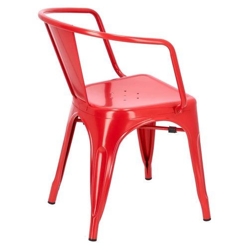 Kovová židle Paris Arms červená inspirovaná Tolixem s područkami do jídelny a kuchyně
