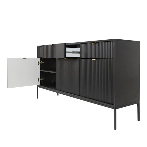 Komoda Delicious černá s drážkovaným povrchem a zásuvkami 154 cm moderní do obýváku Intesi