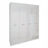 Čtyřdveřová šatní skříň Bella bílý lesk moderní s policemi a tyčí do ložnice 183 cm