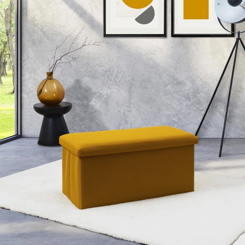 Žlutý obdélníkový skládací taburet s úložným prostorem Velse Atom Intesi do předsíně a dětského pokoje