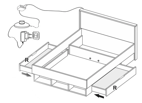 Studentská postel Lana 140x200 do ložnice se zásuvkami a LED, moderní šedý dub