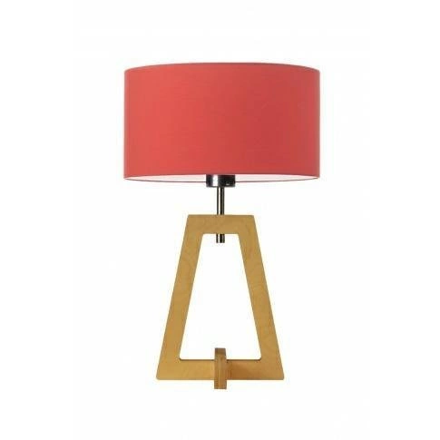 Noční lampička Clio glamour s červeným stínidlem a dubovou základnou 47 cm