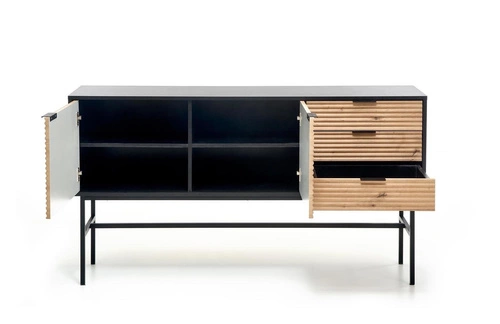 Komoda Nihala 160 cm dub artisan černá moderní se zásuvkami na nožičkách do obývacího pokoje