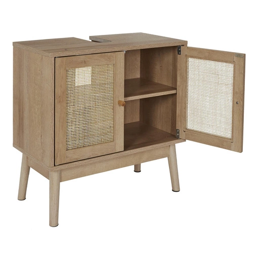 Koupelnová skříňka boho Bali přírodní dub s ratanem 60 cm pod umyvadlo Intesi