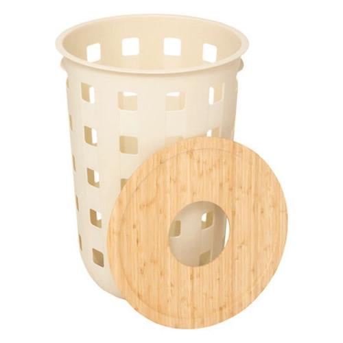 Bambusový koš na prádlo Harmony 60 l béžový kulatý do koupelny boho styl s víkem