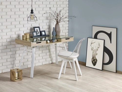 Psací stůl Sabal bílý dub sonoma se zásuvkami a policí, moderní skandinávský pracovní stůl
