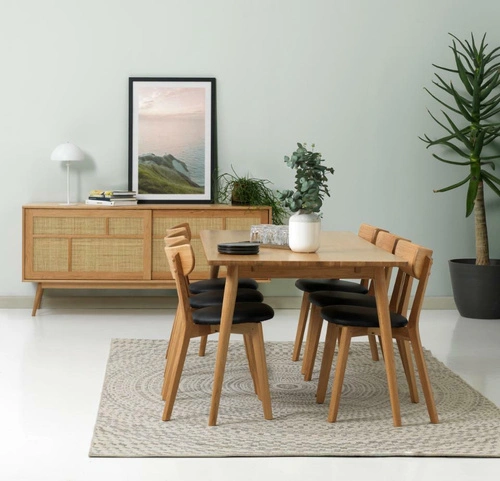 Komoda Barrali 180 cm dub přírodní ratanová na nožkách do obývacího pokoje