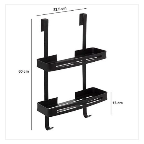 Černá hliníková závěsná koupelnová police Blackalu 2patrová pod sprchu 5five simply smart