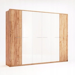 Šatní skříň Madera 6dveřová moderní s policemi a tyčí do ložnice dub bílý