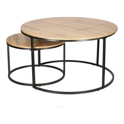 Sada 2 kulatých konferenčních stolků Ruth 2v1 do obýváku, dřevěné, industriální Intesi