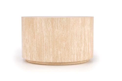 Konferenční stolek Travertino kulatý 60 cm moderní dřevěný do obýváku béžový Intesi