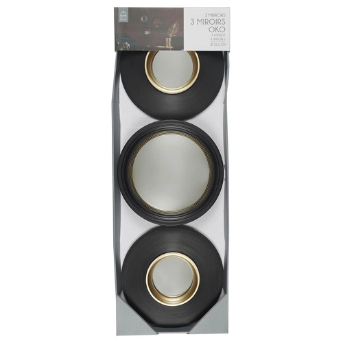 Sada 3 kulatých zvětšovacích zrcadel Oko černé závěsná do předsíně loft Intesi