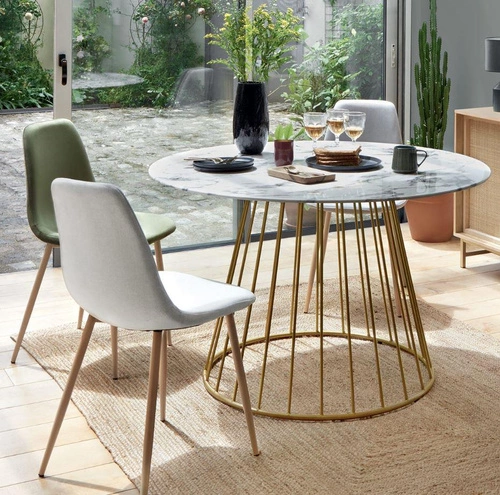 Kulatý jídelní stůl glamour Rayo 120 cm bílý mramor zlatý skleněný do jídelny a obýváku Atmosphera