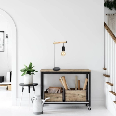 Stolní lampa Izzy černá moderní kovovo-dřevěná noční lampička do ložnice a obýváku