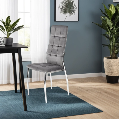 Čalouněná židle Melani šedý samet do jídelny moderní glamour na kovových nohách