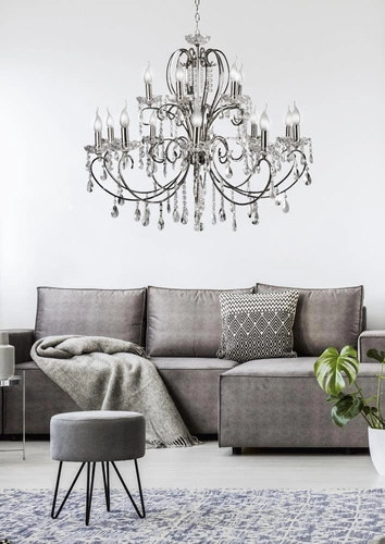 Křišťálový lustr glamour Aurora chrom nastavitelný do obýváku a jídelny CANDELLUX 88 cm