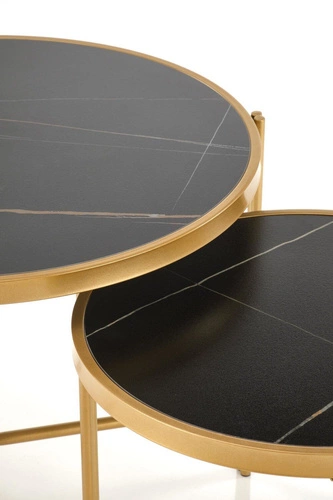 Sada 2 kulatých konferenčních stolků Kalund černý mramor zlatý glamour do obýváku Intesi