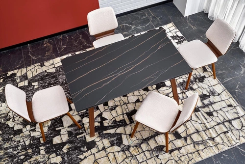 Rozkládací jídelní stůl Nozel černý mramor 140–200 cm moderní do jídelny a obýváku žulový