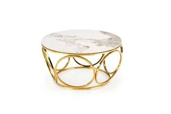 Kulatý konferenční stolek Deyn 80 cm bílý mramor zlatý moderní glamour do obýváku Intesi