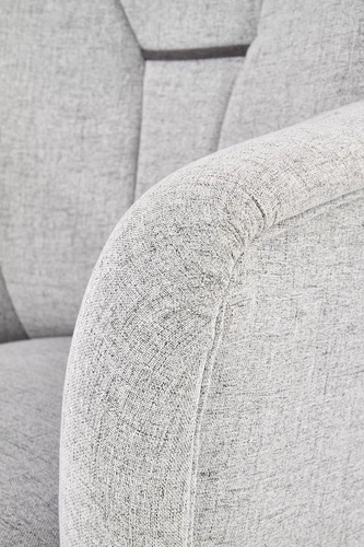 Šedé křeslo ušák Puple do obýváku, skandinávský styl, čalouněné, na dřevěných nohách Intesi