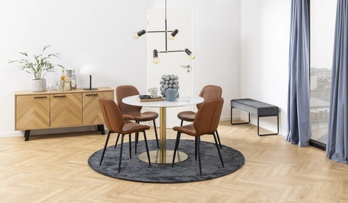 Moderní kulatý mramorový stůl do jídelny Corby Actona 105 cm bílý zlatý