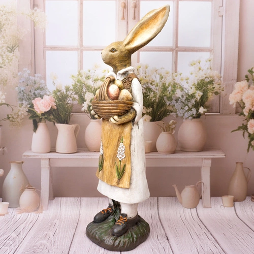 Intesi velikonoční figurka vysoký zajíc s košíkem žlutý 80 cm dekorace do obývacího pokoje nebo jídelny