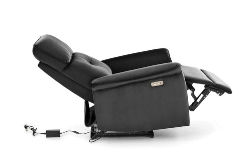 Rozkládací křeslo do obýváku Karlin Velvet černý samet s USB moderní relaxační Intesi