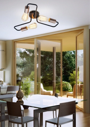 Závěsné svítidlo Herpe černé 3bodové industriální stropní osvětlení do obývacího pokoje nebo kuchyně