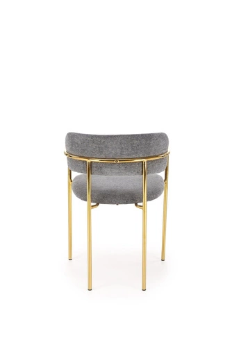 Čalouněná židle Jabari šedá s područkami na zlatých nohách do jídelny ve stylu glamour