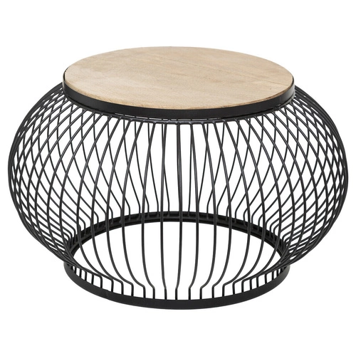 Sada 2 kulatých konferenčních stolků do obýváku loft mangové dřevo černá Atmosphera