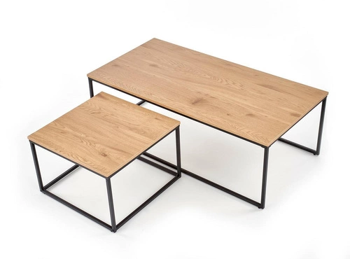 Sada 2v1 loftových konferenčních stolků Moxford dub zlatý a černý do obýváku