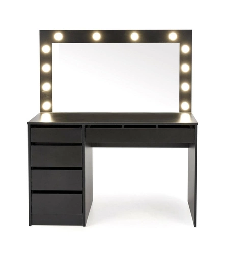 Toaletní stolek s LED zrcadlem Sybilla XL černý moderní na líčení se zásuvkami do ložnice