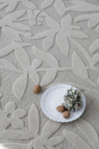 Vlněný koberec Cleavers 140x200 béžový do obýváku moderní květinový snadno čistitelný