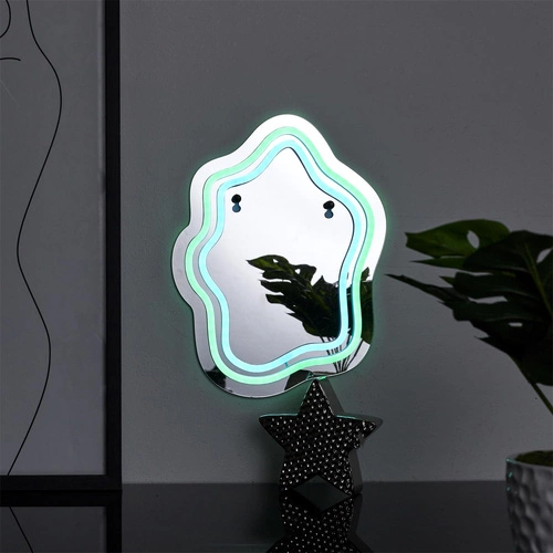 LED zrcadlo Intesi nepravidelné s neonovým osvětlením do koupelny a na toaletní stolek 22,5 cm